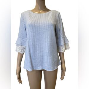 Elle  Light Blue Eyelet Sleeve Top